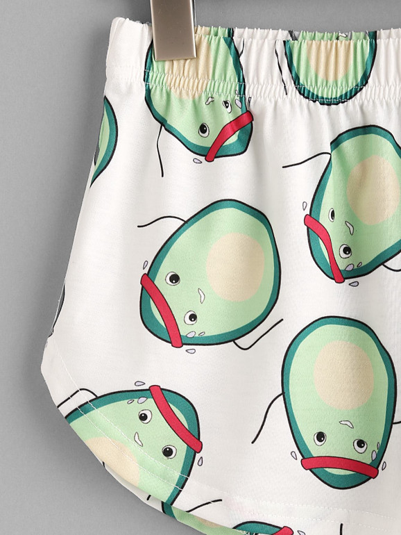 Cartoon Avocado Print Tee And Shorts Set