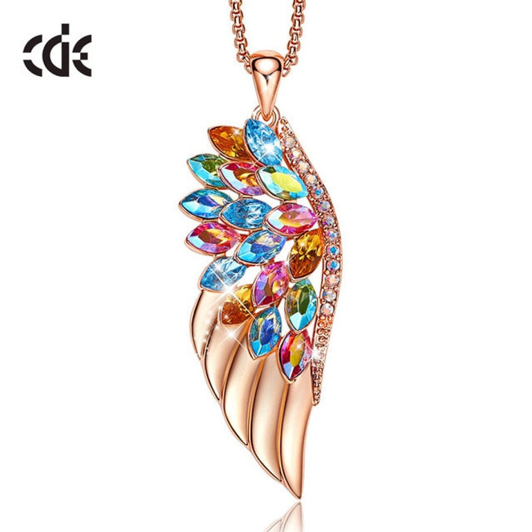 CDE Women Rose Gold Phoenix Feather Necklace with Colorful Crystals from Swarovski Women Fashion Jewelry Necklace Collier Femme CDE Women Rose Gold Phoenix Feather Necklace with Colorful Crystals from Swarovski Women Fashion Jewelry Necklace Collier Femme