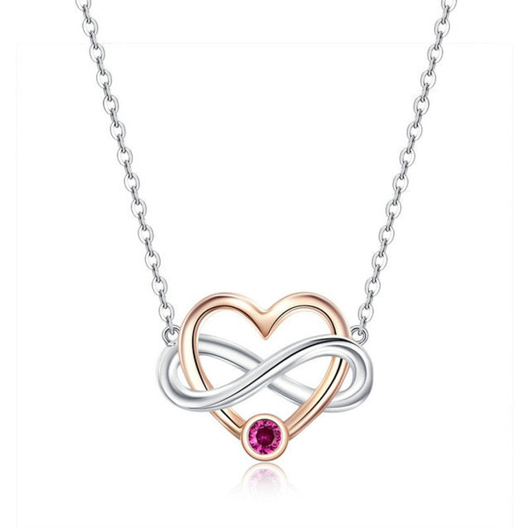 BAMOER Authentic 925 Sterling Silver Elegant Infinity Love Double Heart Pendant Necklaces for Women Fine Jewelry Gift SCN121