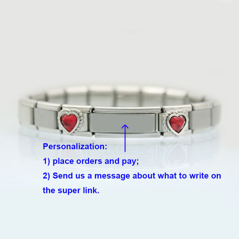 Personalized jewelry red glass heart link charm women