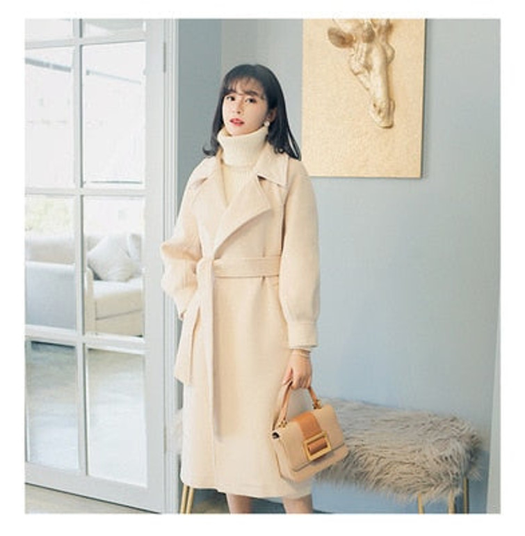 Winter Women Woolen Overcoat New long lantern sleeves woolen coat Winer Large Size female long section thick woolen coat