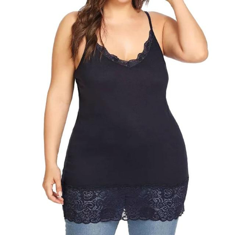 MUQGEW New Arrived Fashion Brand Women Lace Sexy Sleeveless Cotton Strap Bottom Blouse Top T Shirt Plus Size