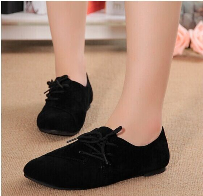 Casual Women Shoes Women  Leather lace-Up Flat Shoes