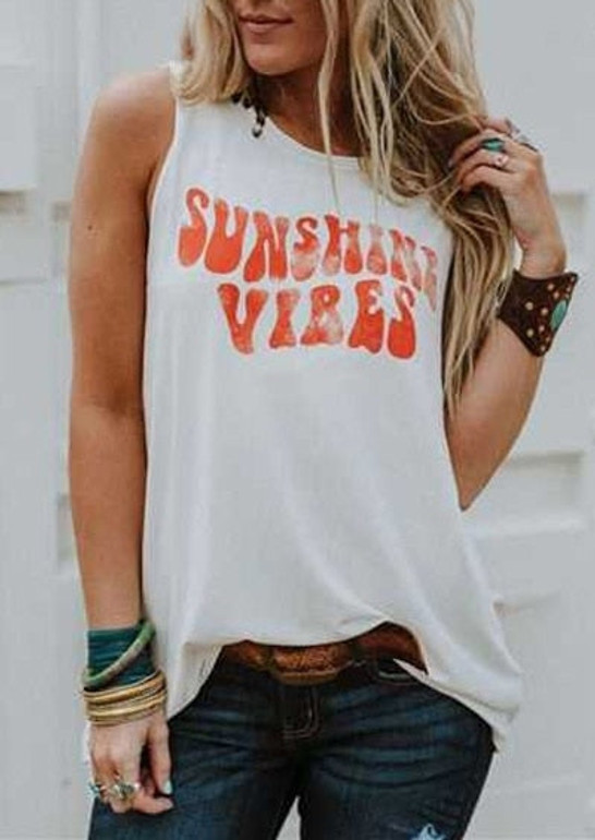 2019 Fashion Women Harajuku Tank Top Summer Sleeveless Female t shirt Tee Sunshine Vibes Print Vest Casual Lady Tops T-shirt