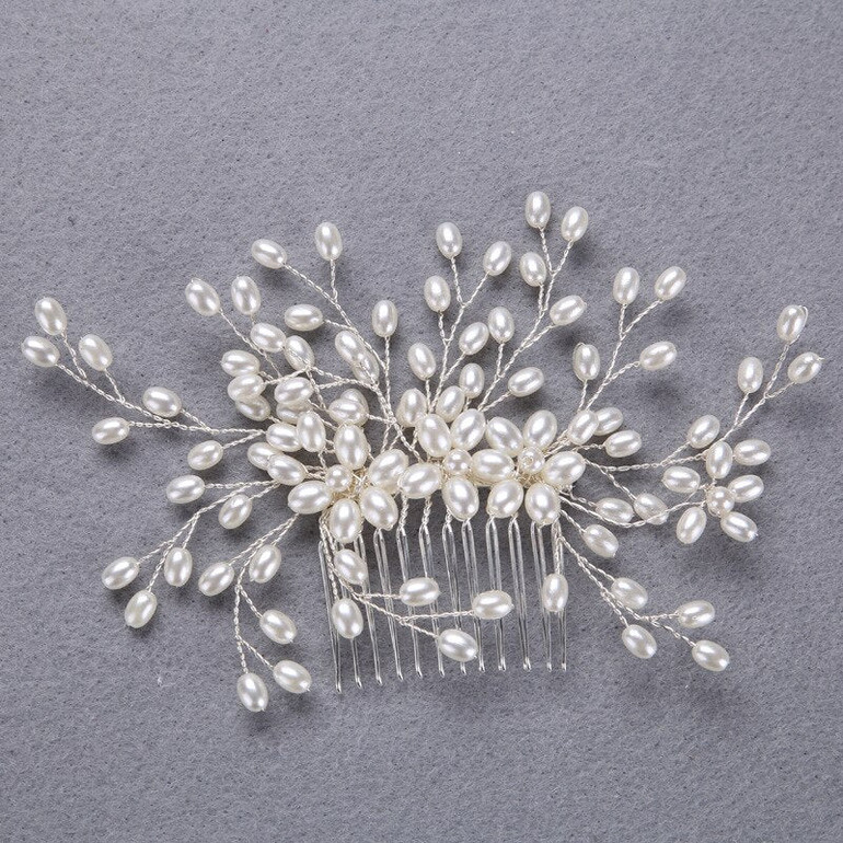 3Pc. Handmade Pearl Bead Bridal Hair Jewelry