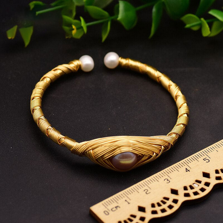Natural Fresh Water Purple Pearl Adjustable Bangle