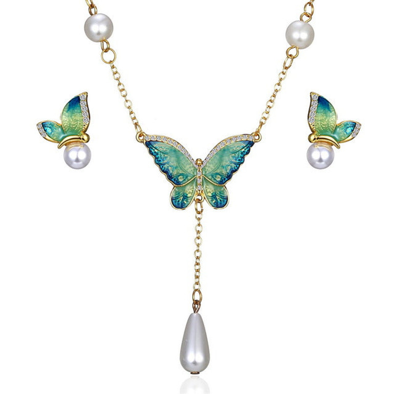 Butterfly Necklace Earrings Jewelry set