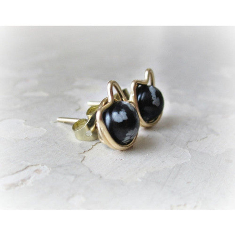 Snowflake Obsidian + Gold Cat Stud Earrings Snowflake Obsidian + Gold Cat Stud Earrings