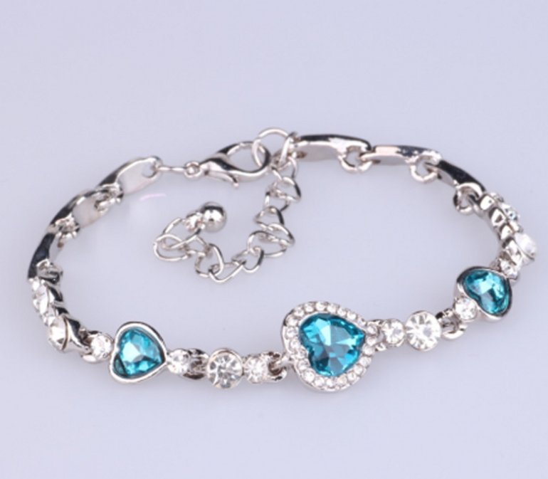 Ocean Heart Crystal Silver Bracelet