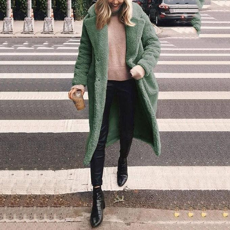 Woolen Long Lapels Solid Color Coat