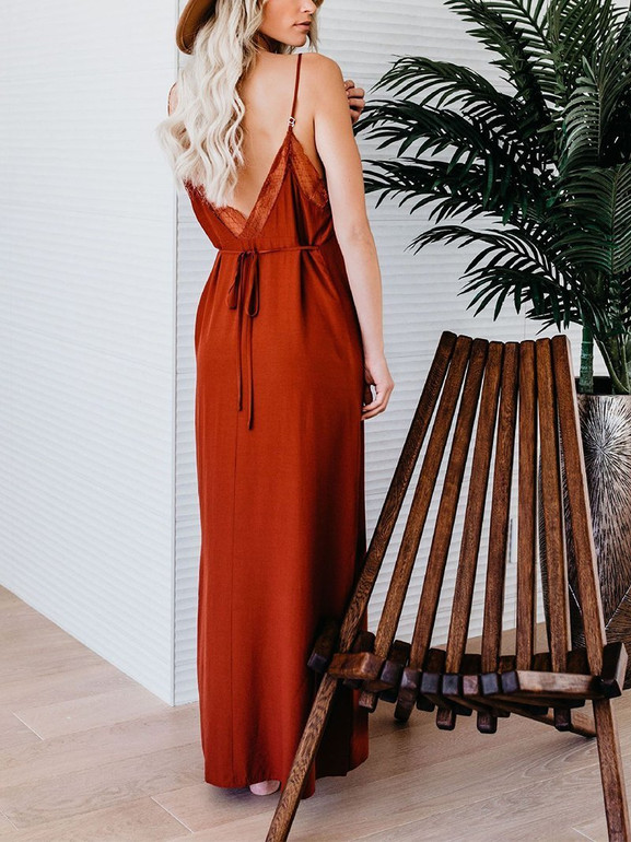 Sexy V Neck Lace Sleeveless Sling Maxi Dresses