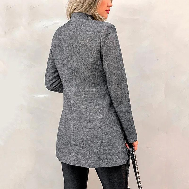 Fashion Pure Colour Tailored Collar Long Sleeve Splicing Coat