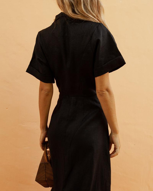 Suit Collar Single-Breasted Slim Maxi Dress