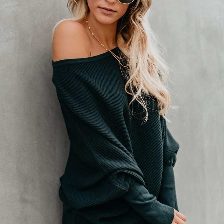 Stylish Bat-Sleeve Ribbed Casual Knit Sweater