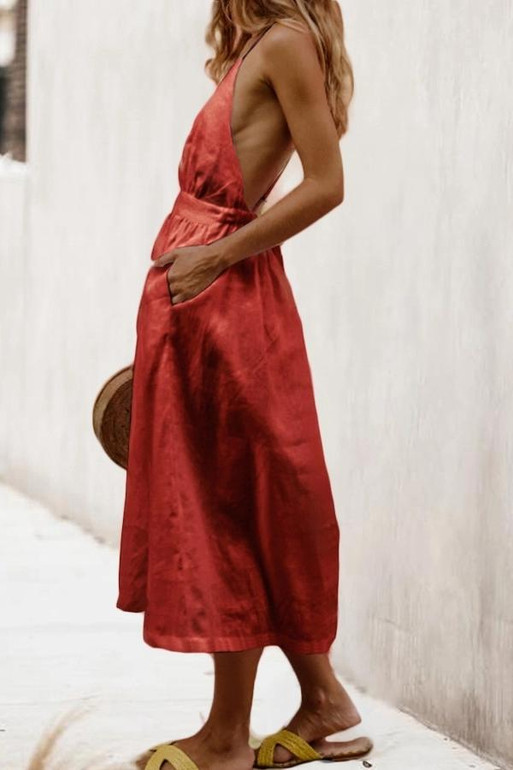V Neck  Plain  Sleeveless Maxi Dresses