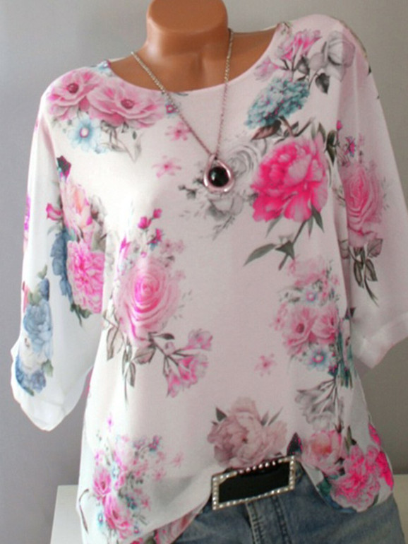 Round Neck  Loose Fitting  Print Short Sleeve T-Shirts Round Neck  Loose Fitting  Print Short Sleeve T-Shirts