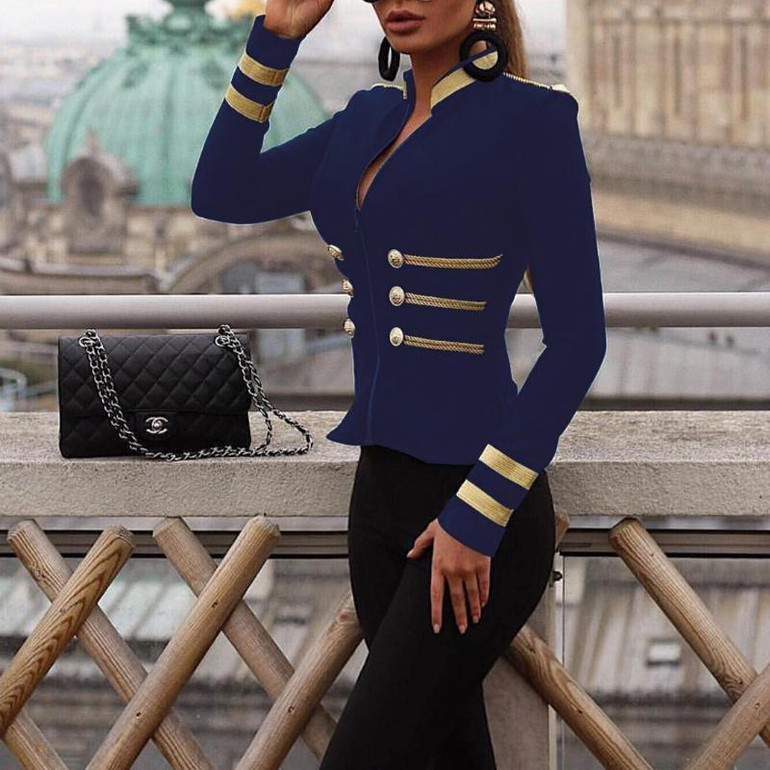 Stylish Stand-Up Collar Zipper Double-Breasted Suit