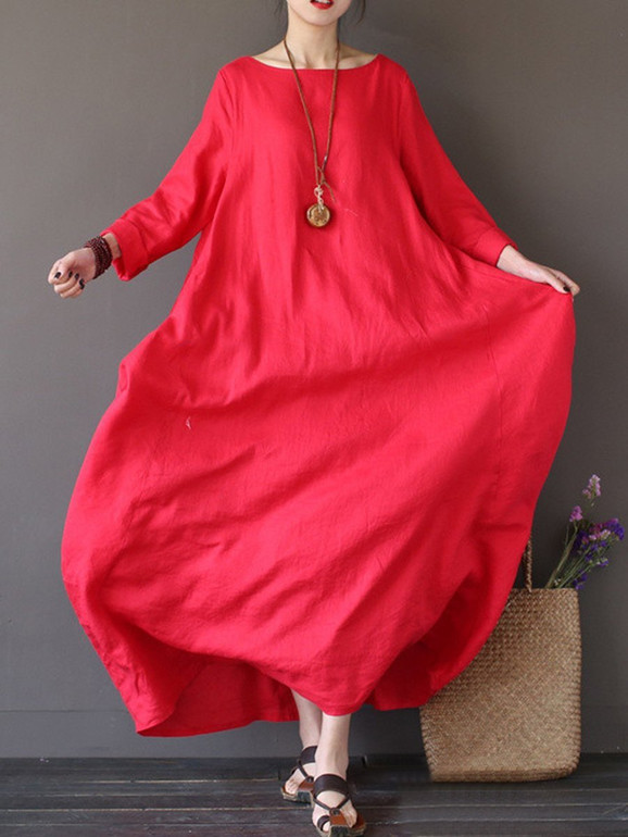 Round Neck Pocket Plain Maxi Casual Dress Round Neck Pocket Plain Maxi Casual Dress