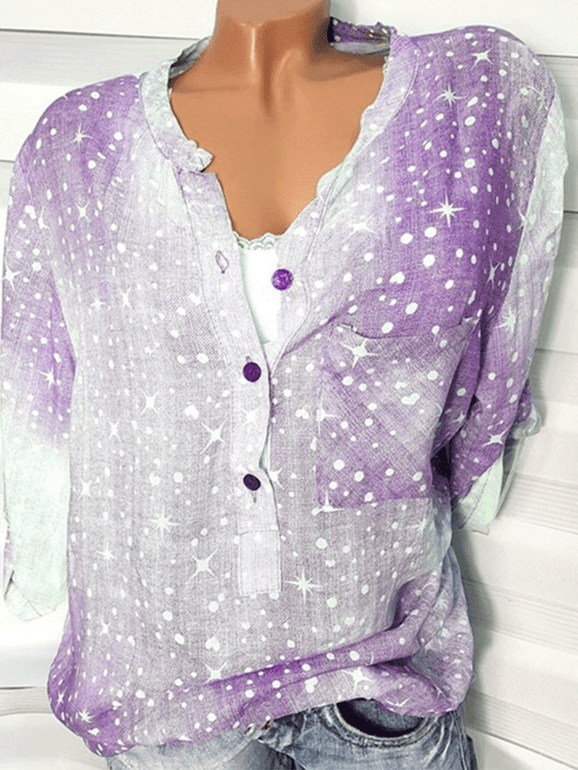 V Neck Short Sleeve Printed Blouses