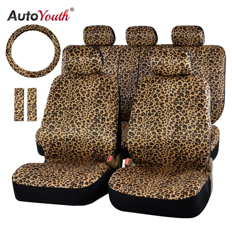 AUTOYOUTH Luxury Leopard Print Car Seat Cover Universal Fit  Seat Belt Pads,and 15" Universal Steering Wheel Car Seat Protector AUTOYOUTH Luxury Leopard Print Car Seat Cover Universal Fit  Seat Belt Pads,and 15" Universal Steering Wheel Car Seat Protector