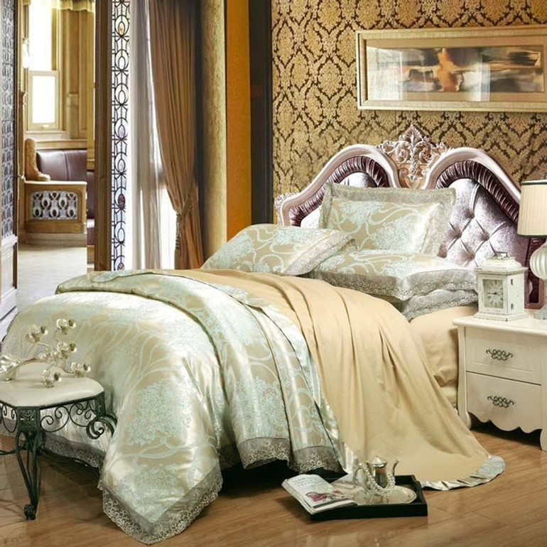 Luxury Silk Bedding Set Embroidery Bed Linens Tencel Satin Bed Sheet Set Jacquard Bedclothes Queen/King Size Bed cover 4/6pcs