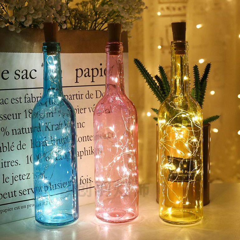 Battery Powered Garland Wine Bottle Lights with Cork 2M 20 LED Copper Wire Colorful Fairy Lights String for Party Wedding Decor
