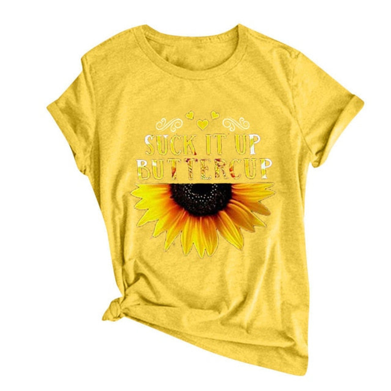 Sunflower Short Sleeves O-Neck Loose T-Shirt
