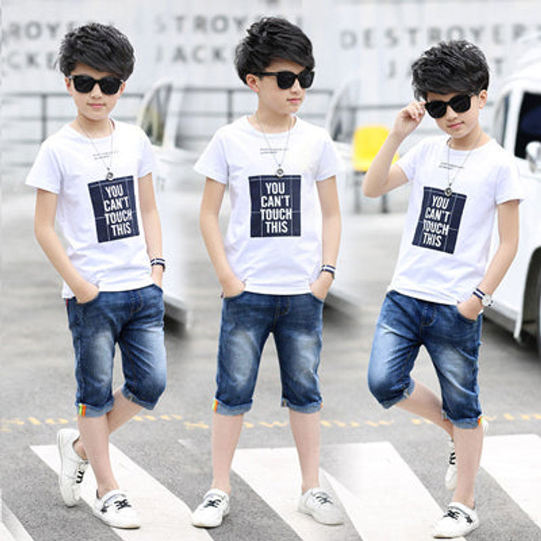 Boys Short Sleeve T Shirt and Jean Shorts