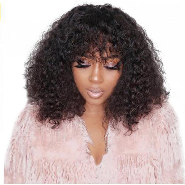 Curly Lace Front Wig With Bangs Short Bob