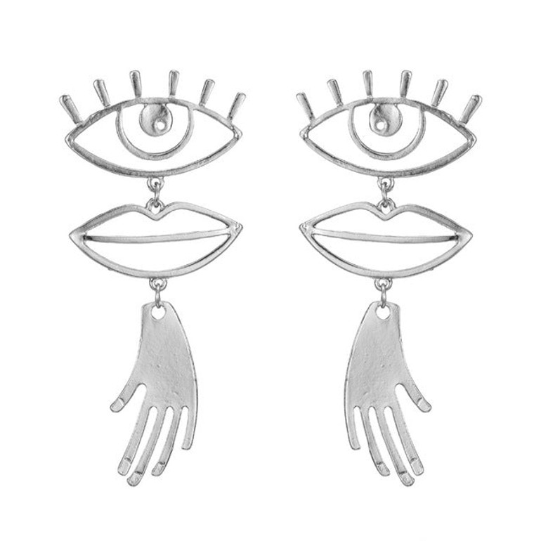 Abstract Art Gold Color Chic Palm Statement Dangle Earrings