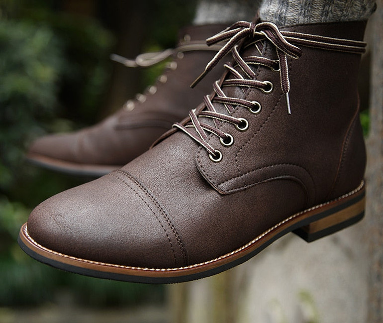 Men British Autumn Winter Shoes Fashion Lace-up PU Leather Boots