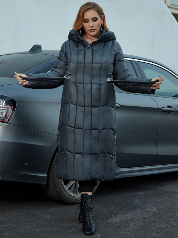 Astrid Plus Zip Up Pocket Side Hooded Puffer Coat