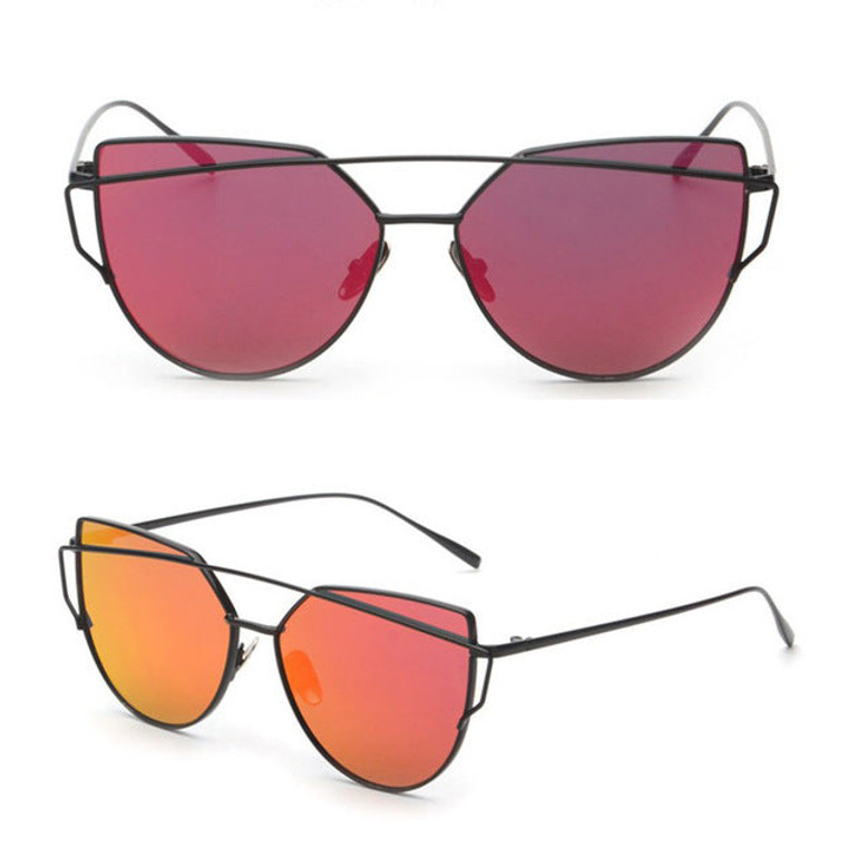 Cat Eye Sunglasses Women Brand Designer Twin-Beams Sun Glasses Mirror Sunglasses