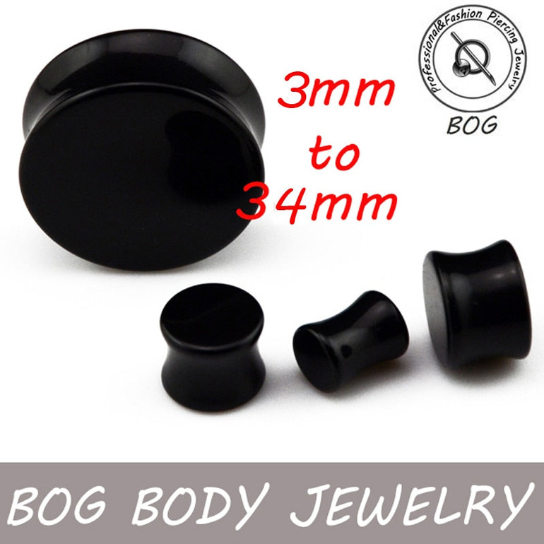 BOG- Large Size Pair Black Acrylic High Polished Double Flare Gauge