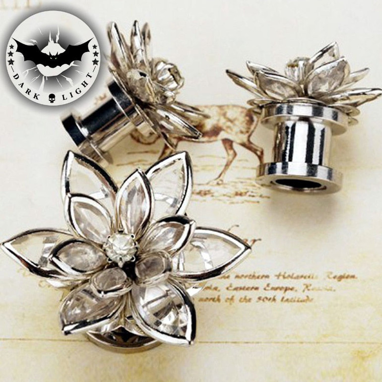 1Pair Screw 3D Crystal Flower Stainless Steel  6-16mm