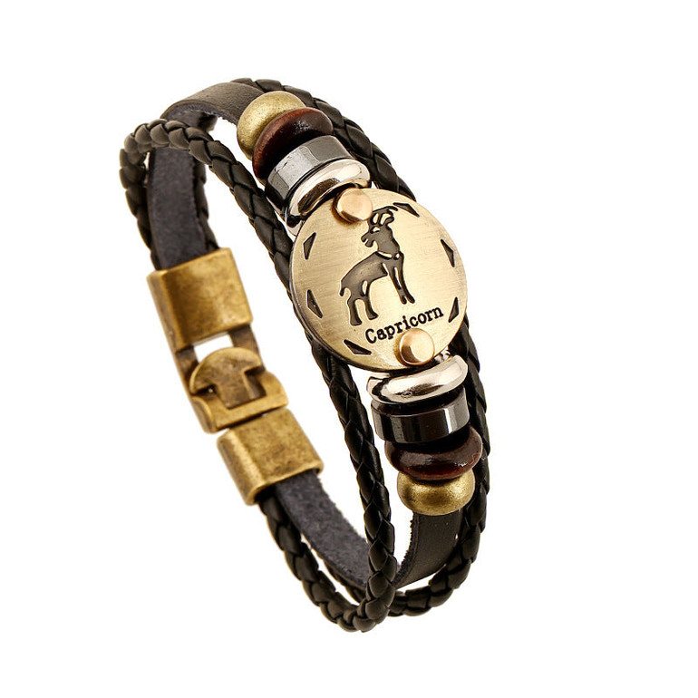 Zodiac Signs Bracelet Punk Leather Bracelet Zodiac Signs Bracelet Punk Leather Bracelet