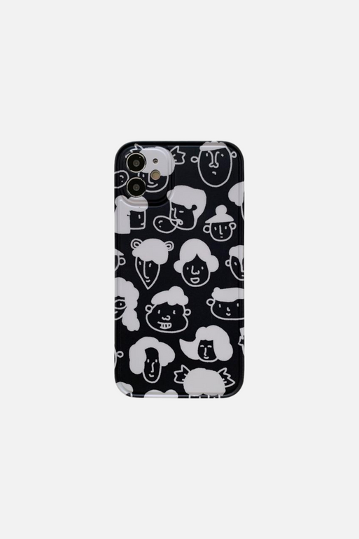 Retro Line Doodle Bubble Girls Black iPhone Case