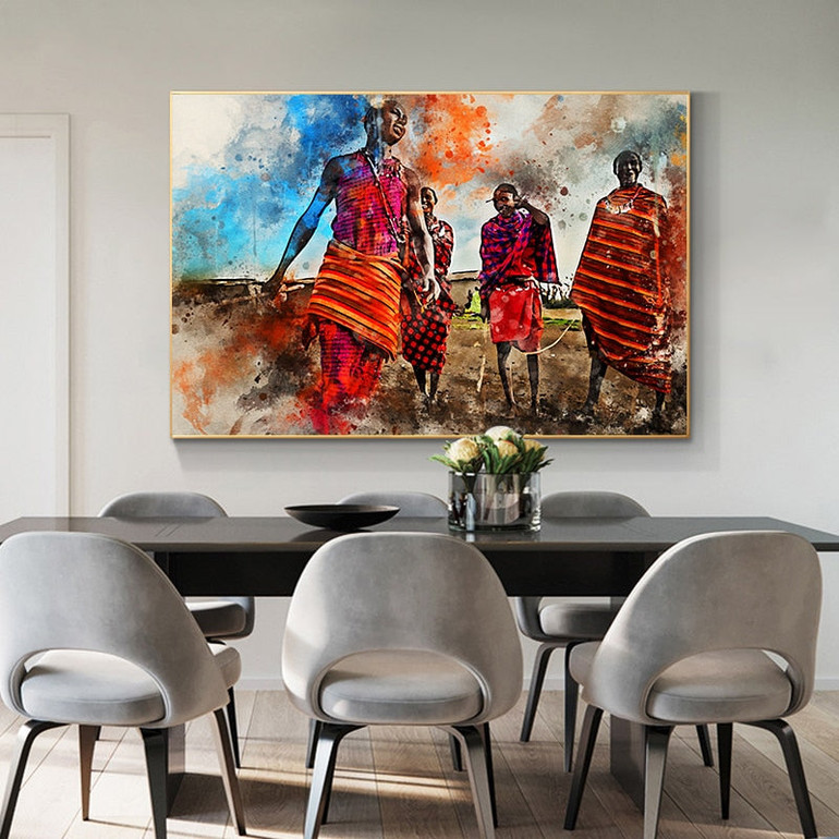Watercolor African Art Maasai Tribe Dancing Canvas Painting Posters and Prints Abstract Wall Art Pictures for Living Room Decor Watercolor African Art Maasai Tribe Dancing Canvas Painting Posters and Prints Abstract Wall Art Pictures for Living Room Decor