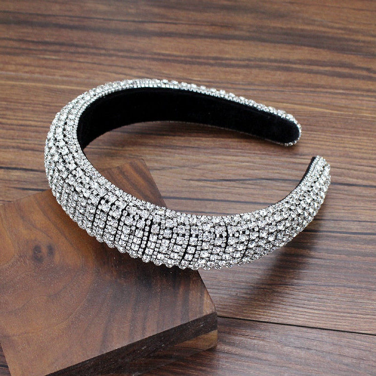 Handmade Padded Wedding Headdress Full Crystal Baroque Tiara Headband Luxury Diamante Hairband For Women Bridal Hair Accessories