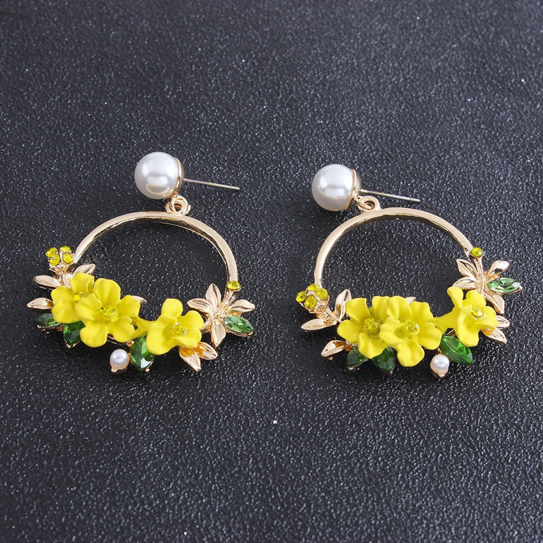 Flower Hoop and Pearl Earrings
