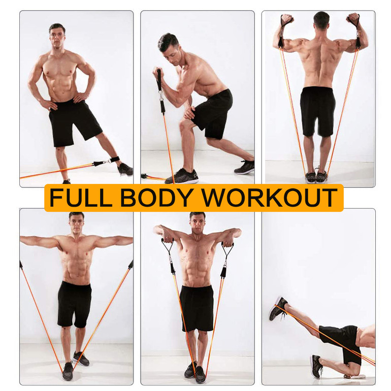 Resistance Bands Set, 5 Stackable Tube Exercise Bands with 2 Handles, 1 Door Anchor, 2 Ankle Straps, 1 Carrying Bag for Your Whole Body Resistance Workouts Training
