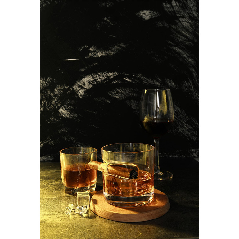 Cigar Whiskey Glass,11oz Old Fashioned Glass with Cigar Rest Holder,Crystal Whiskey Glass in a Premium Gift Box,Cigar Cup Glass Perfect for Whiskey and Cigar Lovers for Birthday,Christmas,Anniversary