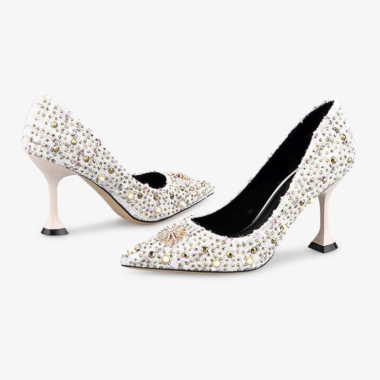 Women Rhinestone Pointed Toe Wild Stiletto Heels