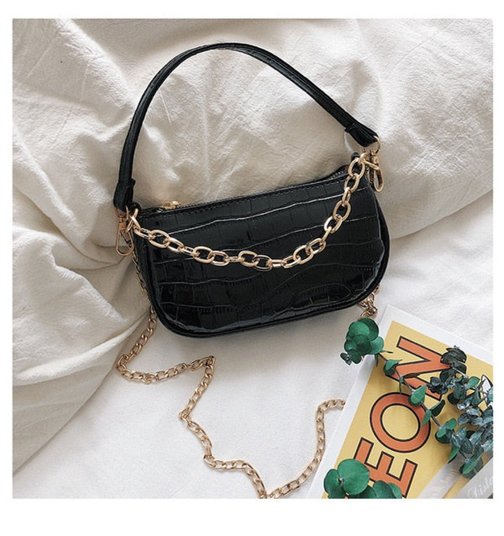 Fashion Crocodile Pattern Baguette bags MINI PU Leather Shoulder Bags For Women 2020 Chain Design Luxury Hand Bag Female Travel Fashion Crocodile Pattern Baguette bags MINI PU Leather Shoulder Bags For Women 2020 Chain Design Luxury Hand Bag Female Travel