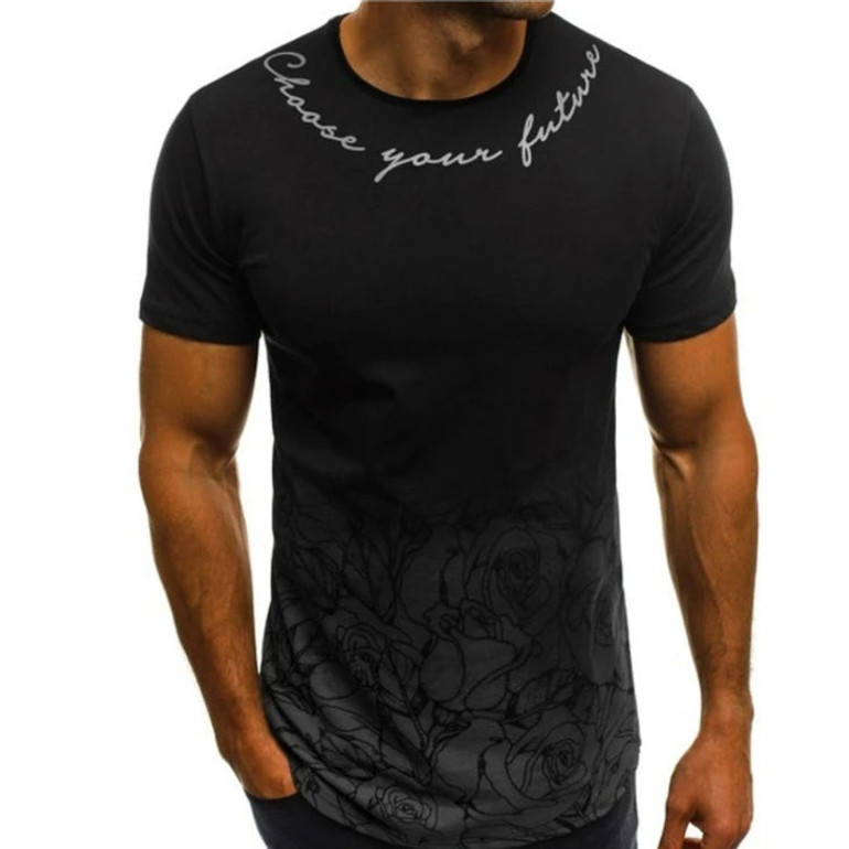Men's Round Neck Slim Fit Print Short Sleeve T-Shirt