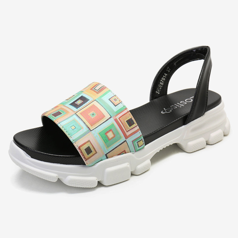 LOSTISY Women Printing Slip On Platform Sport Sandals
