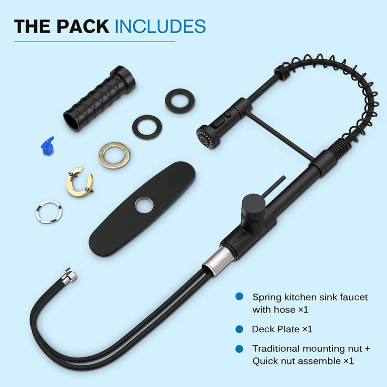 Black Kitchen Faucet with Pull Down Sprayer, 19.75-Inch Spring Faucet