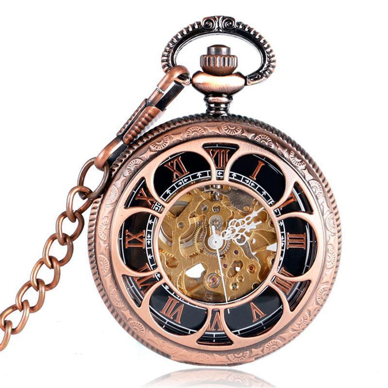 Copper Automatic Half Hunter Pocket Watch - Copper Flower
