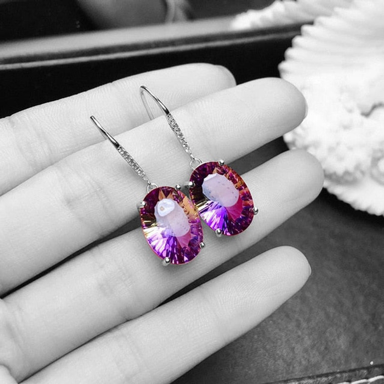 925 Sterling Silver Elegant Amethyst Drop Earrings Purple Tourmaline Gemstone Earrings