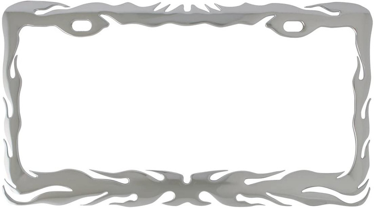 Chrome Flame Motorcycle License Plate Frame, 7-1/2"x4-1/16"
